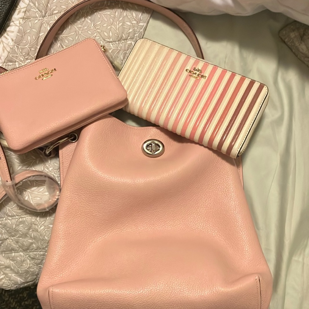 NWT! Coach double sided turn lock bucket bag, three set